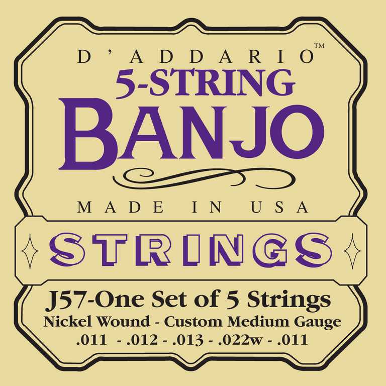 J57 Комплект струн для 5-струнного банджо, никель, Custom Medium, 11-22, D'Addario от магазина Соло в Иркутске
