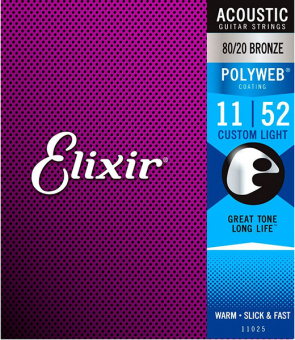 11025 POLYWEB Комплект струн для акустической гитары, Custom Light, бронза 80/20, 11-52, Elixir от магазина Соло в Иркутске
