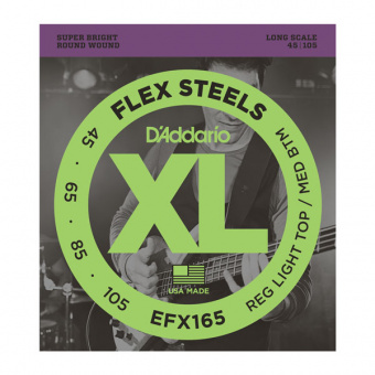 EFX165 FlexSteels Комплект струн для бас-гитары, Custom Light, 45-105, сталь, Long Scale, D'Addario от магазина Соло в Иркутске
