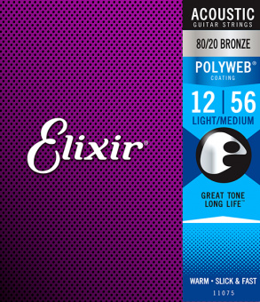 11075 POLYWEB Комплект струн для акустической гитары, Light-Medium, бронза 80/20, 12-56, Elixir от магазина Соло в Иркутске