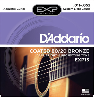 EXP13 COATED 80/20 Струны для акустической гитары Custom Light 11-52 D`Addario от магазина Соло в Иркутске