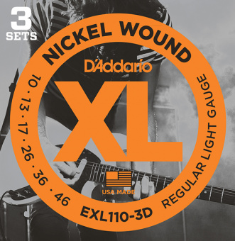 EXL110-3D Nickel Wound Струны для электрогитары, Regular Light, 10-46, 3 комплекта, D'Addario от магазина Соло в Иркутске