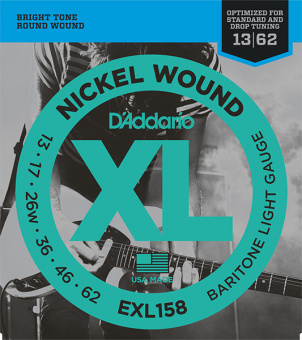 EXL158 XL NICKEL WOUND Струны для электрогитары Baritone-Light 13-62 D`Addario от магазина Соло в Иркутске