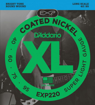 EXP220 Coated Nickel Wound Комплект струн для бас-гитары, с покрытием, Super Light, 40-95, D'Addario от магазина Соло в Иркутске