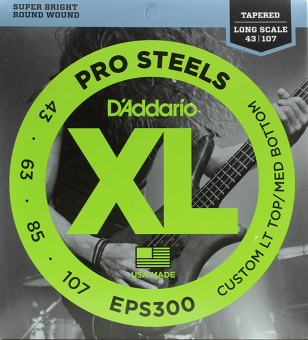 EPS300 ProSteels Комплект струн для бас-гитары, Lt top/Med bottom, 43-107, D'Addario от магазина Соло в Иркутске