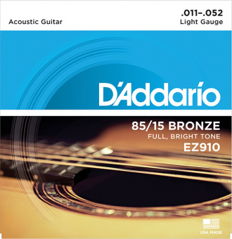 EZ910 AMERICAN BRONZE 85/15 Струны для акустической гитары Light, 11-52 D`Addario от магазина Соло в Иркутске