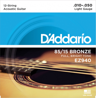 EZ940 AMERICAN BRONZE 85/15 Струны для 12-струнной акустической гитары Light 10-50 D`Addario от магазина Соло в Иркутске
