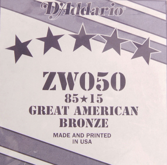 ZW050 Отдельная струна для акустической гитары, бронза 85/15, 050, D'Addario от магазина Соло в Иркутске