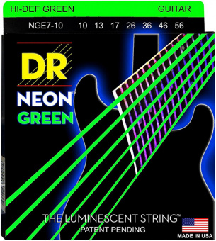 NGE7-10 Neon Green Комплект струн для 7-струнной электрогитары, никелированные, с покр., 10-56, DR от магазина Соло в Иркутске