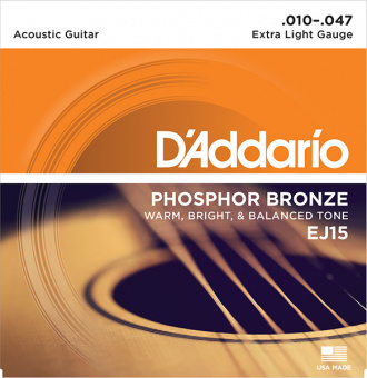 EJ15 PHOSPHOR BRONZE Струны для акустической гитары фосфорная бронза Extra Light 10-47 D`Addario от магазина Соло в Иркутске