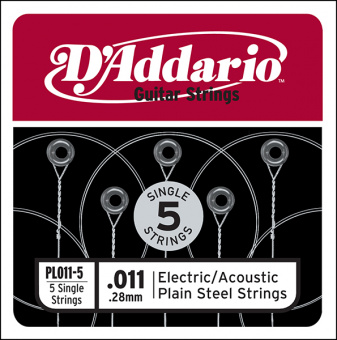 PL011-5 Plain Steel Отдельная стальная струна без обмотки 011, 5шт, D`Addario от магазина Соло в Иркутске