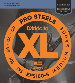 EPS160-5 ProSteels Комплект струн для 5-струнной бас-гитары, Medium, 50-135, Long Scale, D'Addario от магазина Соло в Иркутске