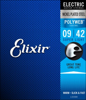 12000 POLYWEB Комплект струн для электрогитары, Super Light, никелированная сталь, 9-42, Elixir от магазина Соло в Иркутске