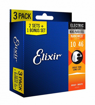 16542 NANOWEB Cтруны для электрогитары, Light, 10-46, 3 комплекта, Elixir от магазина Соло в Иркутске