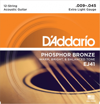 EJ41 Phosphor Bronze Комплект струн для акустической 12-струнной гитары, Extra Light 9-45, D'Addariо от магазина Соло в Иркутске
