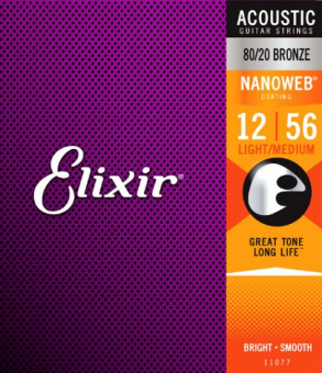 11077 NANOWEB Комплект струн для акустической гитары, Light-Medium, бронза 80/20, 12-56, Elixir от магазина Соло в Иркутске