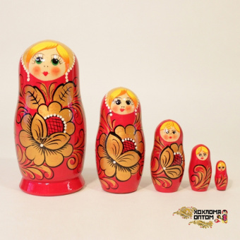 LHM10144 Матрешка "Хохлома красная" 5 кукольная, Хохлома от магазина Соло в Иркутске