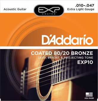 EXP10 COATED 80/20 Струны для акустической гитары Extra Light10-47 D`Addario от магазина Соло в Иркутске