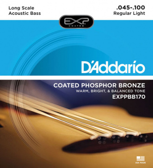 EXPPBB170 Coated Phosphor Bronze Комплект струн для акуст.бас-гитары, с покрытием, 45-100, D'Addario от магазина Соло в Иркутске