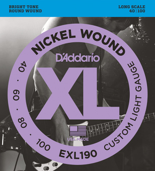 EXL190 XL NICKEL WOUND Струны для бас-гитары Long Custom Light 40-100 D`Addario от магазина Соло в Иркутске