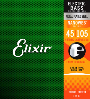 14087 NANOWEB Комплект струн для бас-гитары с мензурой более 34”, Medium, 45-105, Elixir от магазина Соло в Иркутске