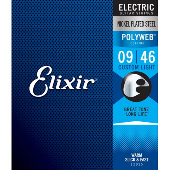 12025 POLYWEB Комплект струн для электрогитары, никелированная сталь, Custom Light 9-46, Elixir от магазина Соло в Иркутске