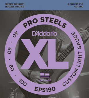 EPS190 ProSteels Комплект струн для бас-гитары, Custom Light, 40-100, D'Addario от магазина Соло в Иркутске