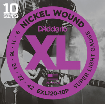 EXL120-10P Nickel Wound Струны для электрогитары, Super Light, 9-42, 10 комплектов, D'Addario от магазина Соло в Иркутске