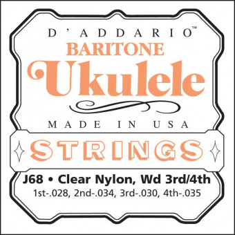 J68 Комплект струн для укулеле баритон, прозрачный нейлон, медь, D'Addario от магазина Соло в Иркутске