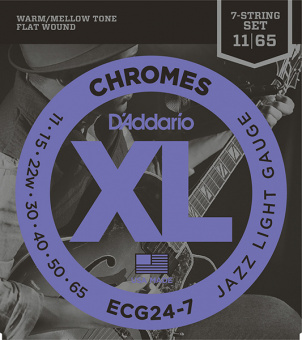 ECG24-7 Chromes Flat Wound Комплект струн для 7-струнной электрогитары, Jazz Light, 11-65, D'Addario от магазина Соло в Иркутске