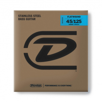 DBFS45125S Flatwound Short Scale Комплект струн для 5-струной бас-гитары, сталь, 45-125, Dunlop от магазина Соло в Иркутске