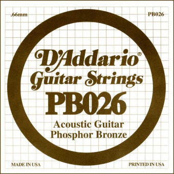 PB026 Phosphor Bronze Отдельная струна для акустической гитары, фосфорная бронза, .026, D'Addario от магазина Соло в Иркутске