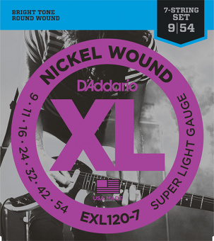 EXL120-7 XL NICKEL WOUND Струны для 7-струнной электрогитары Super Light 7-String 9-52 D`Addario от магазина Соло в Иркутске