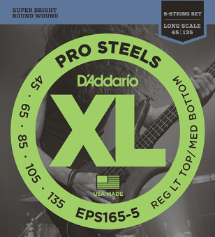 EPS165-5 ProSteels Комплект струн для 5-струнной бас-гитары, Custom Light, 45-135, D'Addario от магазина Соло в Иркутске