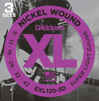 EXL120-3D Nickel Wound Струны для электрогитары, Super Light, 9-42, 3 комплекта, D'Addario от магазина Соло в Иркутске