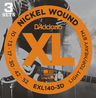 EXL140-3D Nickel Wound Струны для электрогитары, Light Top/Heavy Bottom, 10-52, 3 компл, D'Addario от магазина Соло в Иркутске