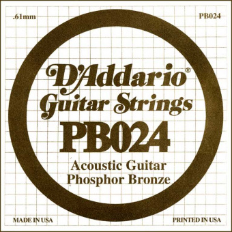 PB024 Phosphor Bronze Отдельная струна для акустической гитары, фосфорная бронза, .024, D'Addario от магазина Соло в Иркутске