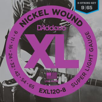 EXL120-8 Nickel Wound Комплект струн для 8-струнной электрогитары, Super Light, 9-65, D'Addario от магазина Соло в Иркутске