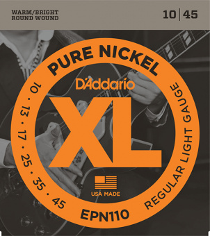 EPN110 XL Pure Nickel Комплект струн для электрогитары, никель, Regular Light 10-45, D'Addario от магазина Соло в Иркутске