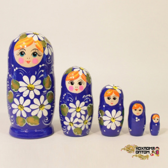 LHM10127 Матрешка "Ромашка синяя" 5 кукольная, Хохлома от магазина Соло в Иркутске