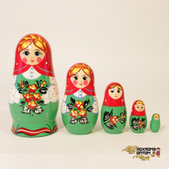LHM10134 Матрешка "Незабудка красный платок" 5 кукольная, Хохлома от магазина Соло в Иркутске