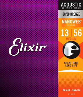 11102 NANOWEB Комплект струн для акустической гитары, Medium, бронза 80/20, 13-56, Elixir от магазина Соло в Иркутске