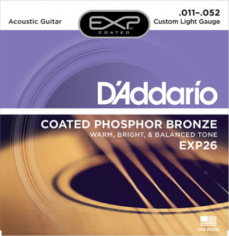 EXP26 COATED PHOSPHOR BRONZE Струны для акустической гитары Custom Light 11-52 D`Addario от магазина Соло в Иркутске