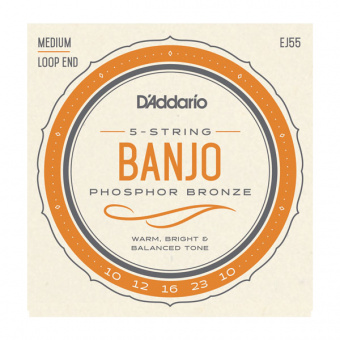 EJ55 Комплект струн для 5-струнного банджо, фосф.бронза, Medium, 10-23, D'Addario от магазина Соло в Иркутске