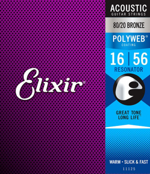 11125 POLYWEB Комплект струн для акустической гитары, Resonator, бронза 80/20, 16-56, Elixir от магазина Соло в Иркутске