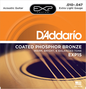 EXP15 COATED PHOSPHOR BRONZE Струны для акустической гитары Extra Light 10-47 D`Addario от магазина Соло в Иркутске
