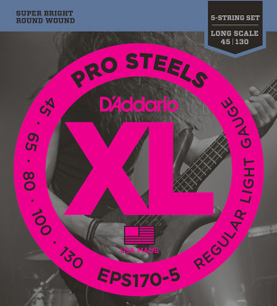 EPS170-5 ProSteels Комплект струн для 5-струнной бас-гитары, Light, 45-130, Long Scale, D'Addario от магазина Соло в Иркутске
