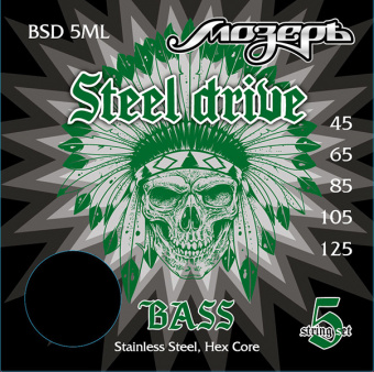 BSD-5ML Steel Drive Комплект струн для 5-струнной бас-гитары, сталь, 45-125, Мозеръ от магазина Соло в Иркутске