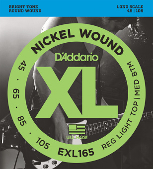 EXL165 XL NICKEL WOUND Струны для бас-гитары Long Regular Ligth Top Medium Bottom 45-105 D`Addario от магазина Соло в Иркутске