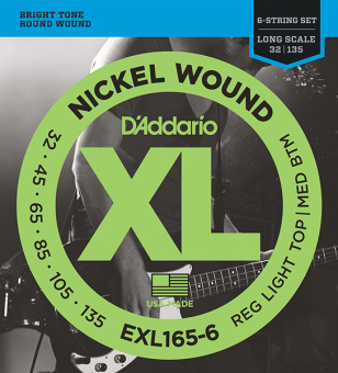 EXL165-6 XL NICKEL WOUND Струны для 6-струнной бас-гитары 6-string Long RLTMB 32-135 D`Addario от магазина Соло в Иркутске